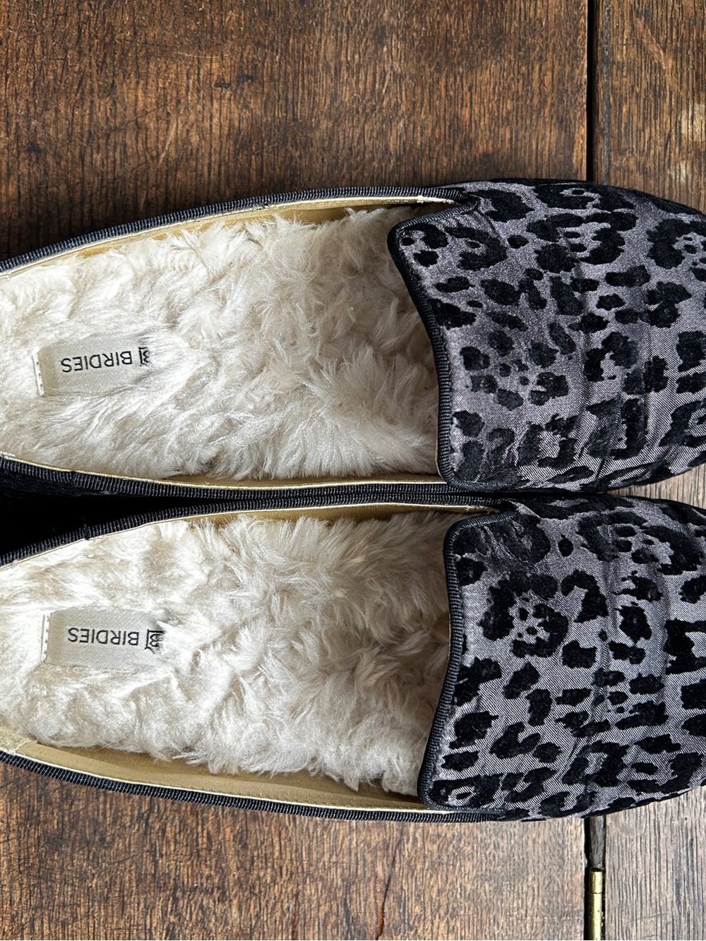 Birdies Women's Gray Leopard Print Faux-Fur Lined Slip-On Flats